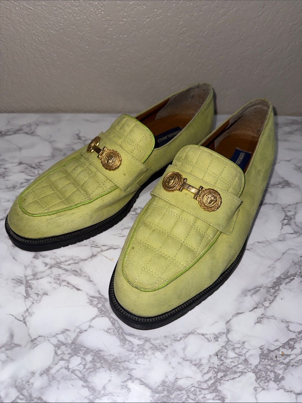 Giorgio Brutini Men's Lime Green Leather Loafers with Gold Accent size 10